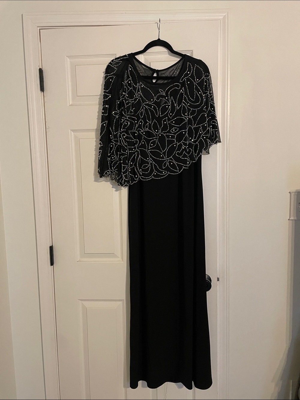 MSK Black Maxi Dress with Beaded Capelet